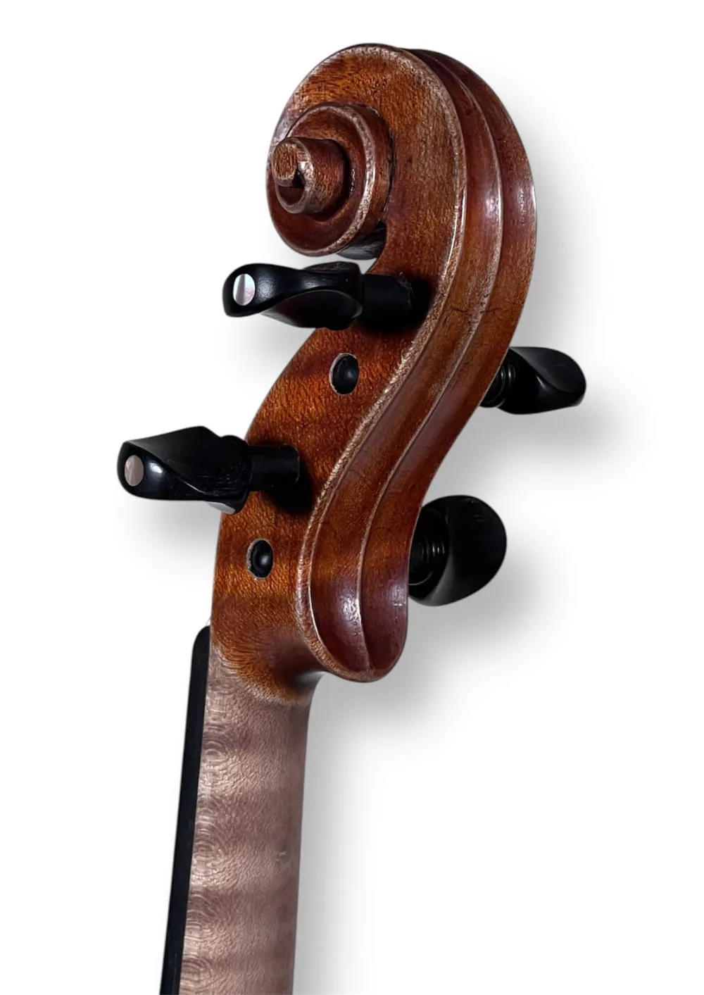 2024 Handgefertigte Violine Geige von Butiu Cornel nach Stradivarius Modell - Schneckeansicht hinten seitlich