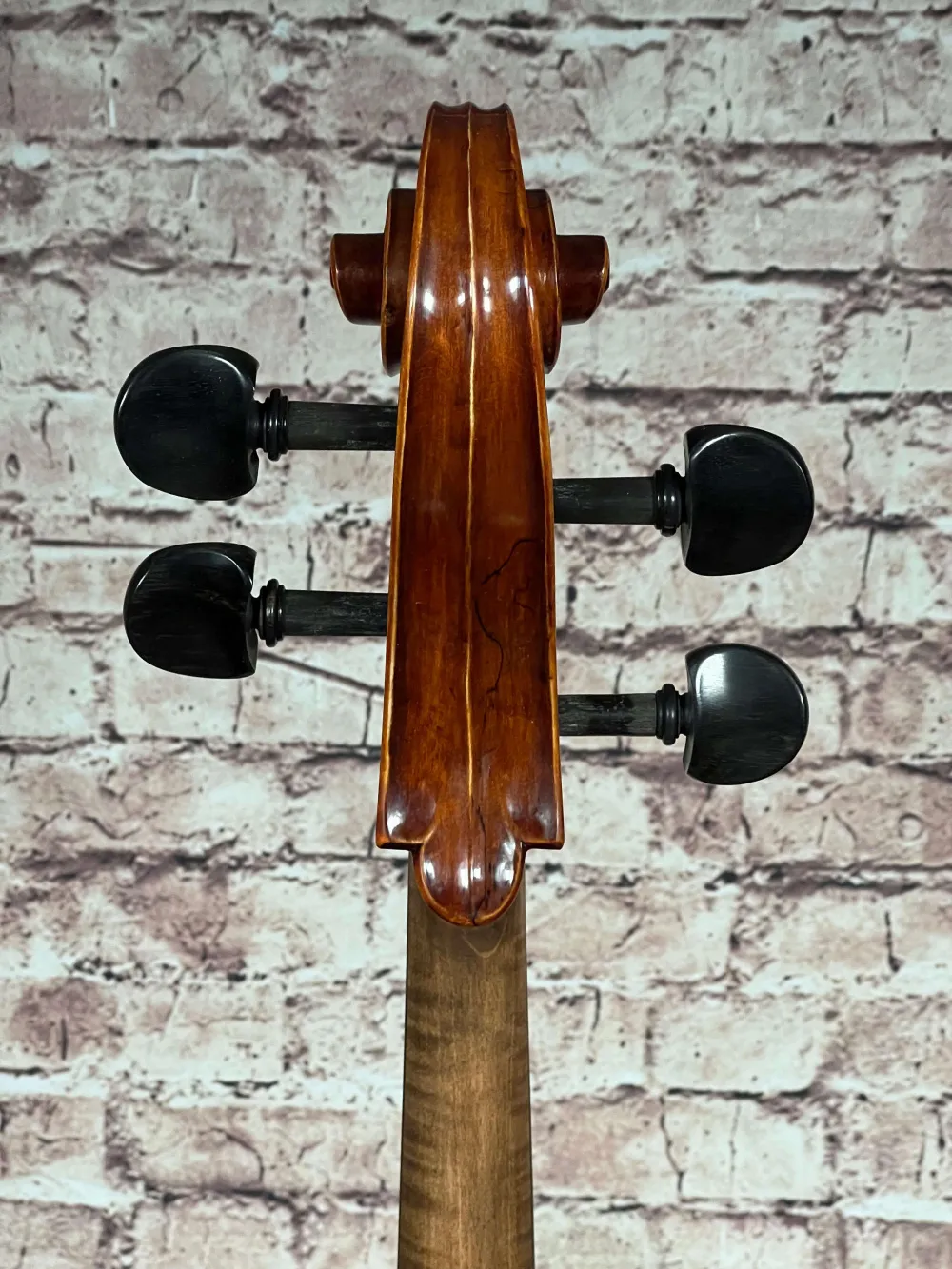 Schnecke-unten-Detailansicht eines nicht spielfertiges Cello (Violoncello) Handarbeit 2022