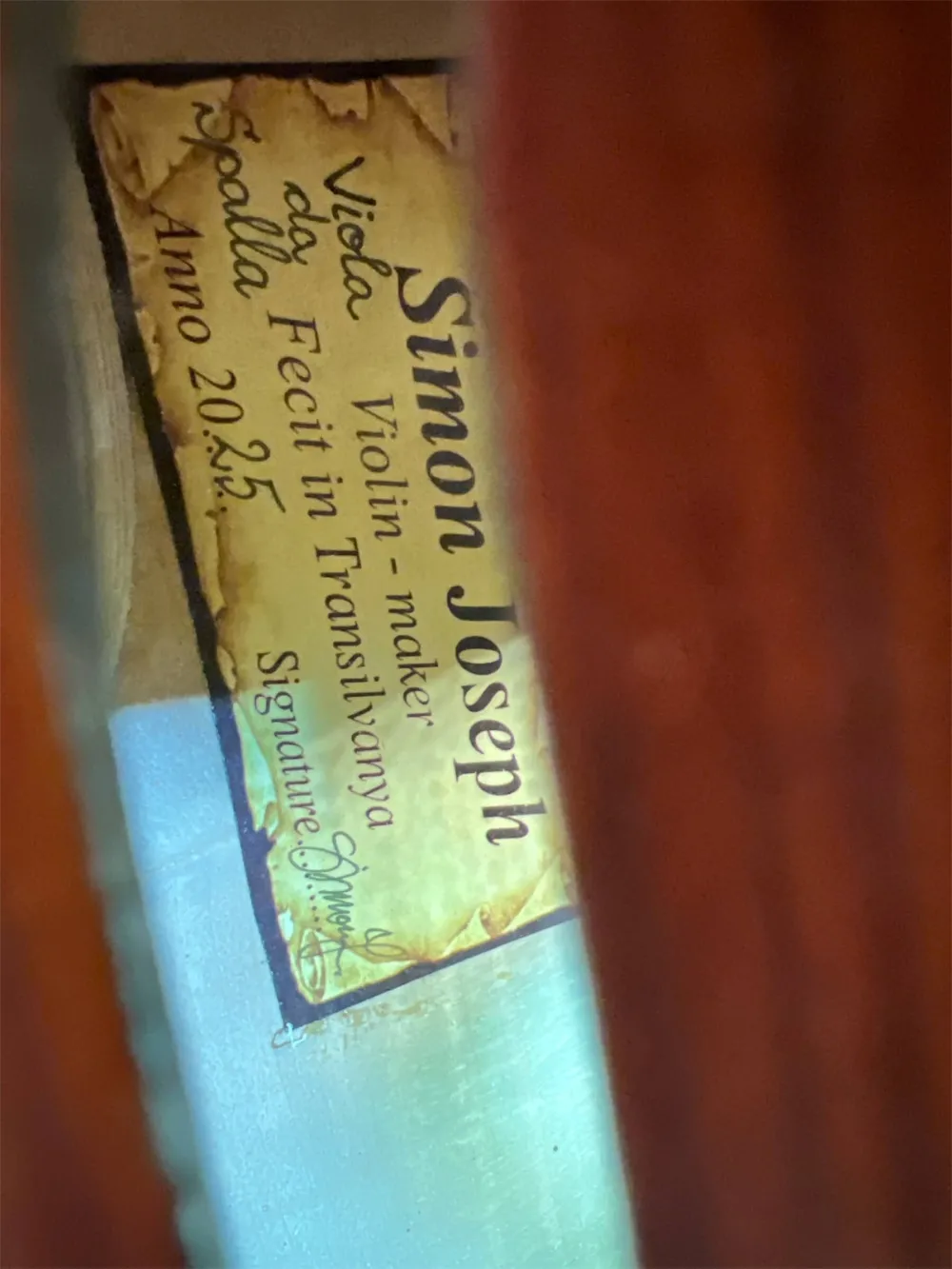 Simon Joseph 5Saiter Cello (Violoncello) da Spalla oder Viola (Bratsche) Pomposa_Etikettenansicht