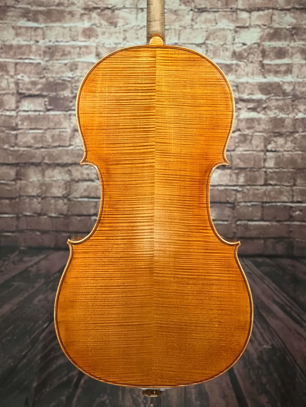 Boden-Detailansicht eines Bivaj Árt Meister Cello (Violoncello) Modell STRADIVARI Handarbeit 2021