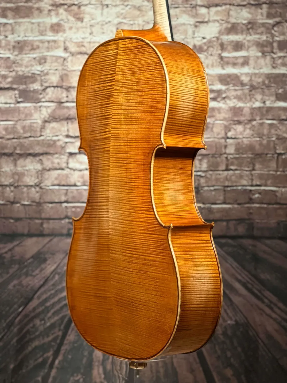 Boden-Zarge-Detailansicht eines Bivaj Árt Meister Cello (Violoncello) Modell STRADIVARI Handarbeit 2021