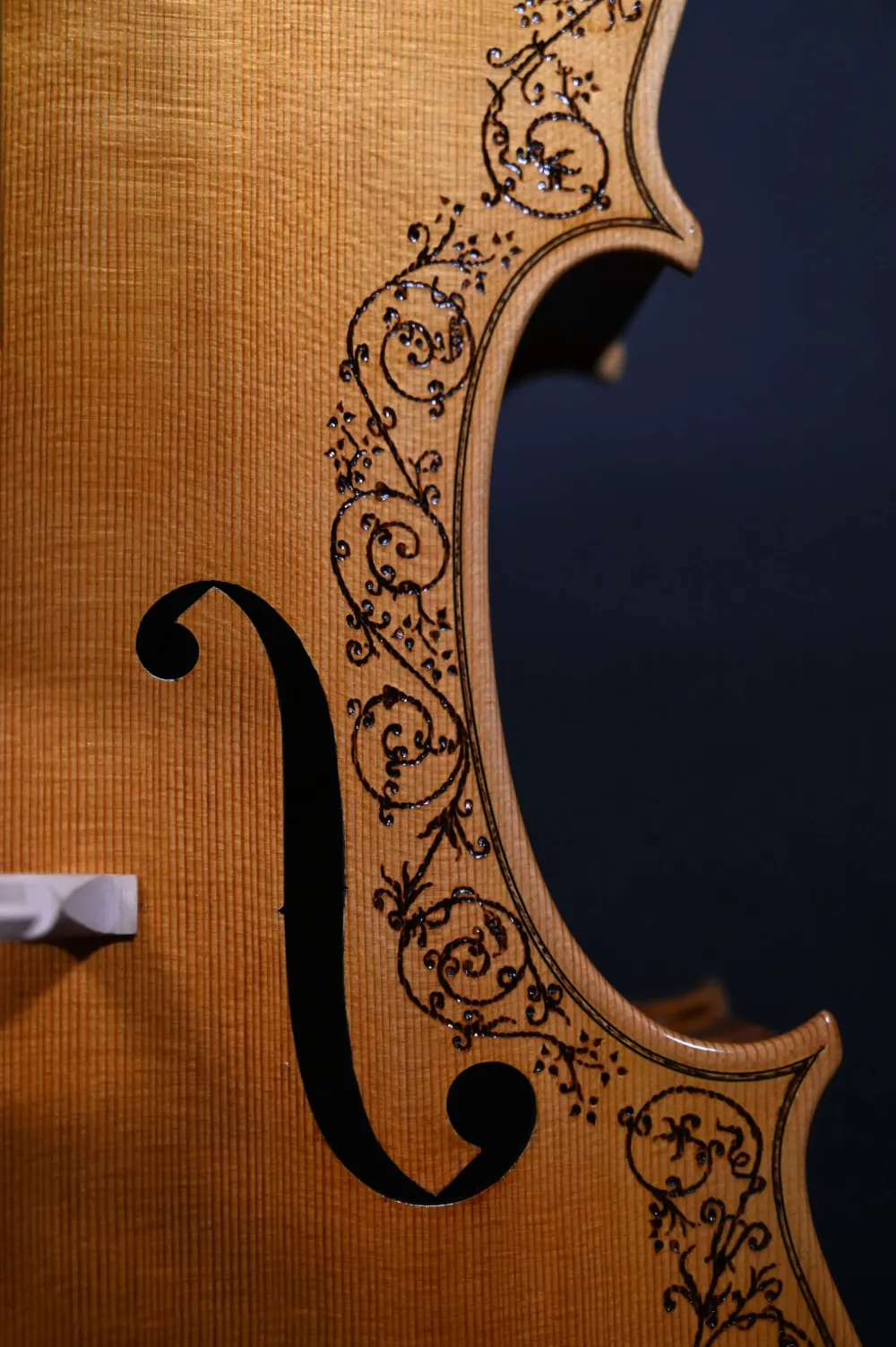 F-Lochansicht eines Kalas Csaba 4/4 Meister Cello (Violoncello) nach Stradivarius Handarbeit 2022