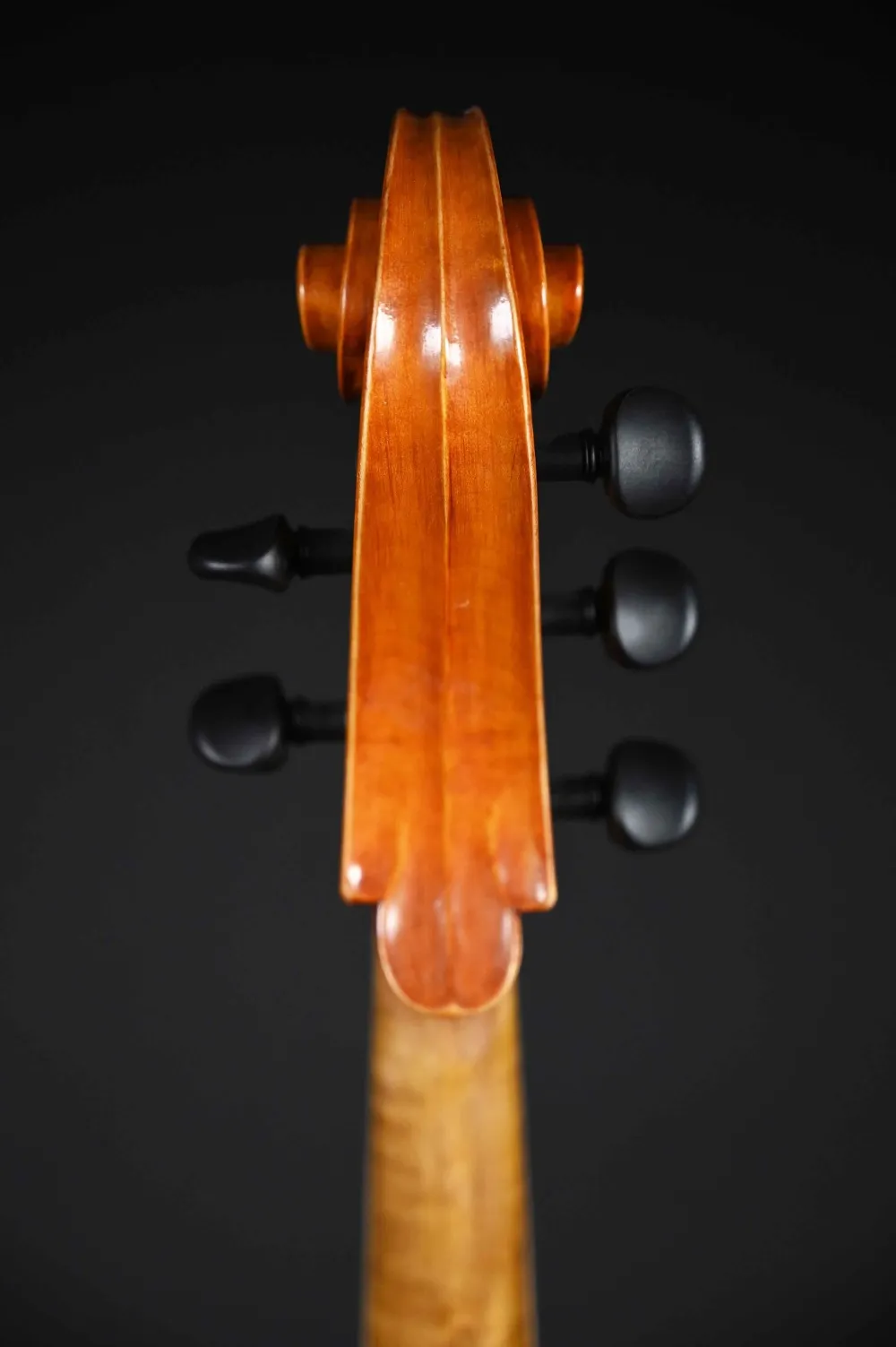 Schnecke-hinten-Detailansicht eines Simon Joseph Cello da Spalla (Viola Pomposa) Handarbeit aus Siebenbürgen gebaut 2022