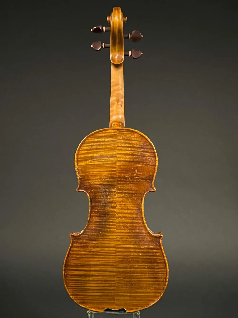 Hinter-Detailansicht einer Simon Joseph Meister Geige (Violine) Stradivarius Modell Handarbeit 2016