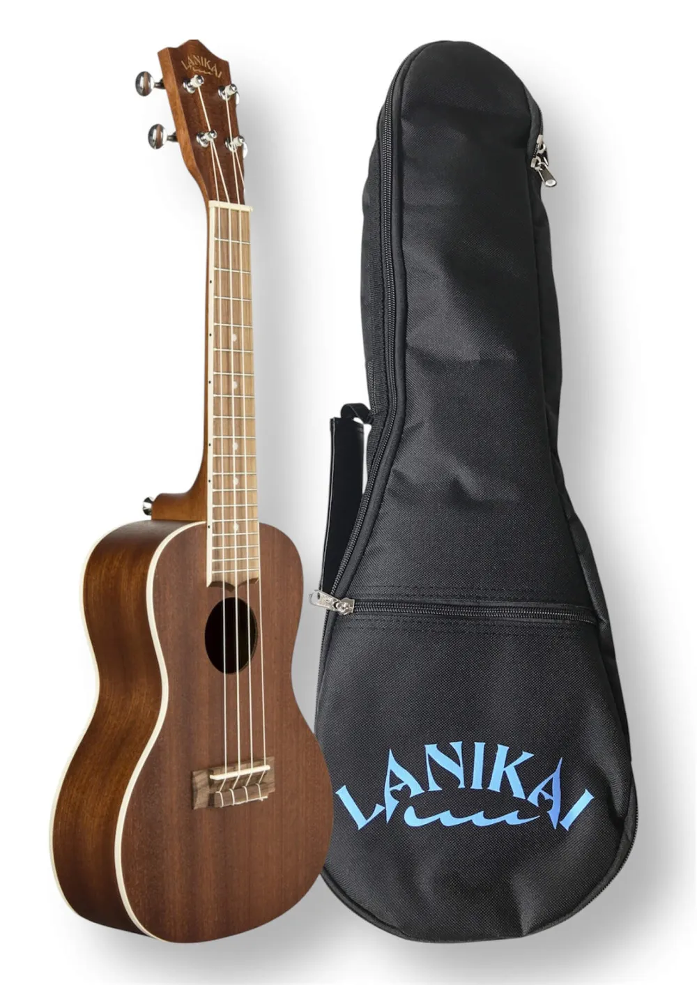 LANIKAI Mahogany Series Tenorukulele – Seitenansicht mit Tasche