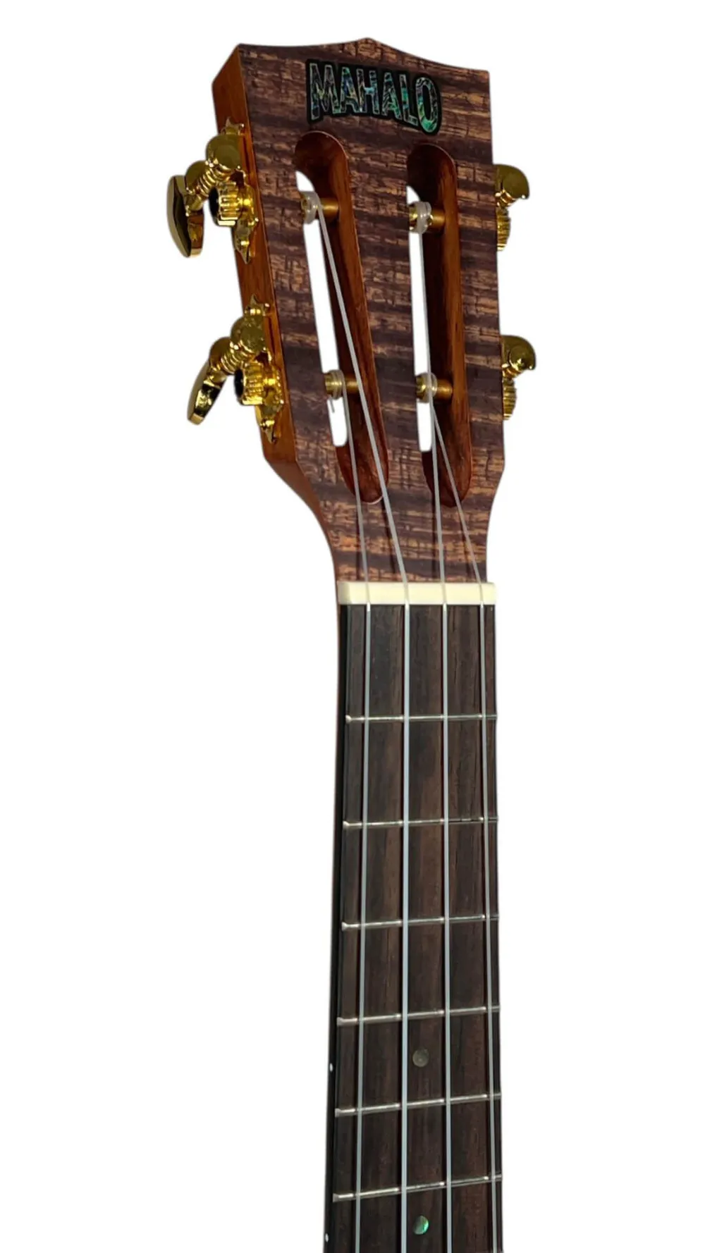 Kopfplatte vorne und Mechaniken der Mahalo Tenor Koa Ukulele Kopfplatte vorne und Mechaniken der Mahalo Tenor Koa Ukulele