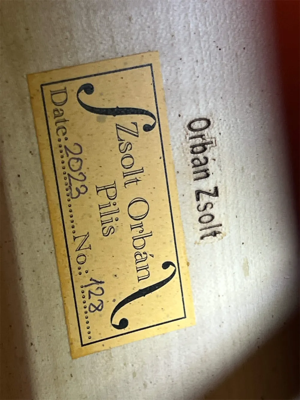 Orbán Zsolt Barock Cello 4/4 gebaut 2023 nach Stradivarius Davidov 1712 - Etikettansicht