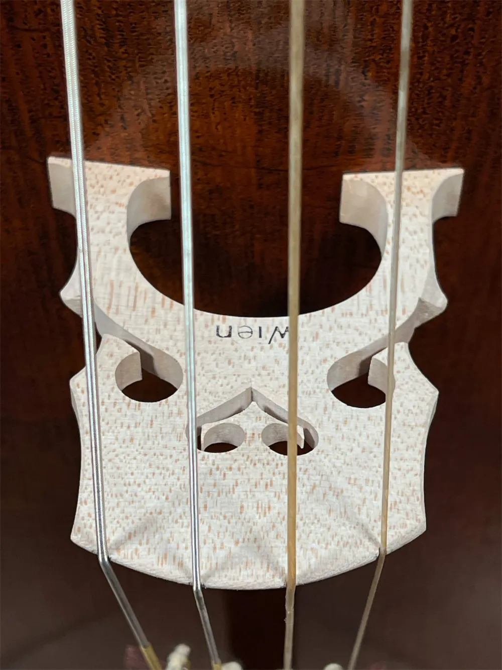 Orbán Zsolt Barock Cello 4/4 gebaut 2023 nach Stradivarius Davidov 1712 - Stegansicht