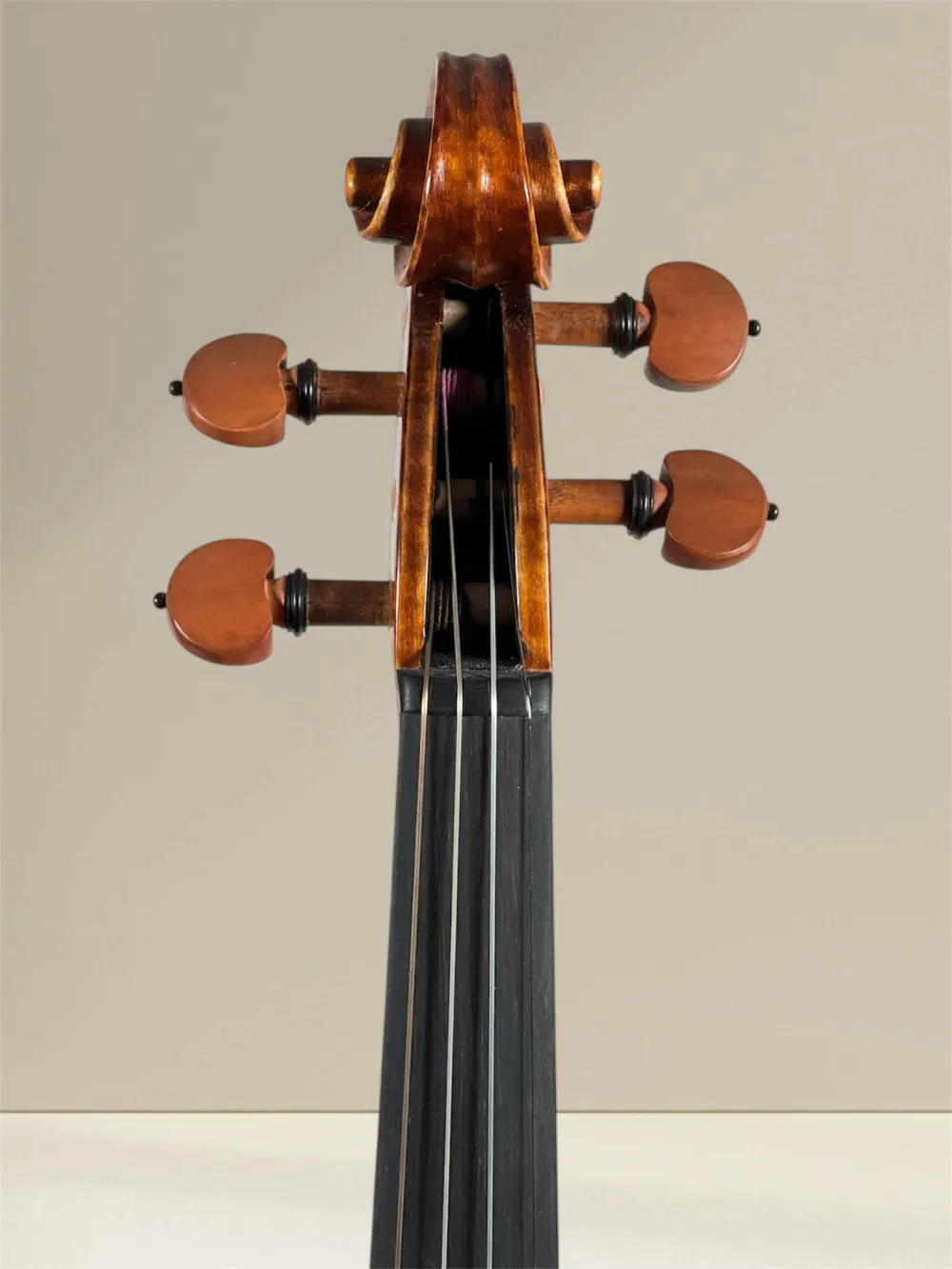 Simon Joseph Meister Geige (Violine) gebaut 2018 - Stradivarius Modell - Schneckeansicht, vorne Simon Joseph Meister Geige (Violine) gebaut 2018 - Stradivarius Modell - Schneckeansicht, vorne