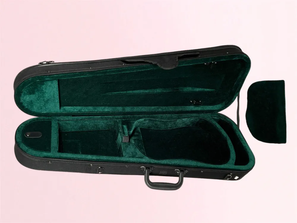 Petz Violin Etui dreieckige Form mit Schulterstützenfach in 7 Größen, grün