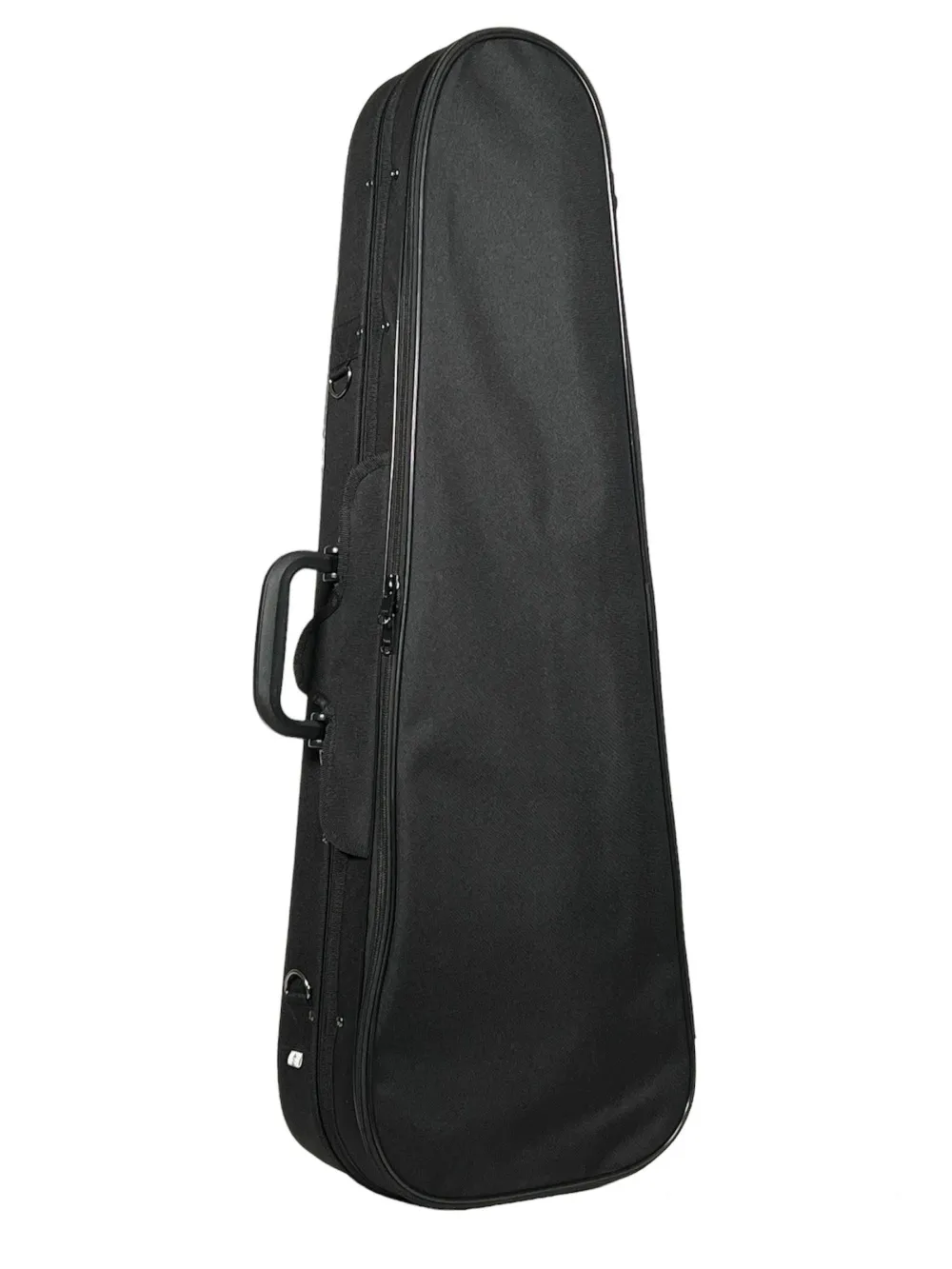Detailansicht von oben eines Petz Violin (Geige) Form Etuis mit Schulterstützenfach in der Farbe außen schwarz, innen rot